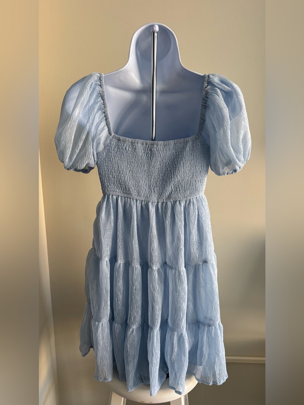 Altar'd State Light Blue Puff Sleeve Smocked Mini Dress - Picture 2 of 2